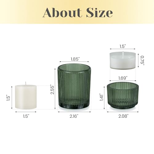 Hewory Glass Tealight Candle Holder: 8 Pcs Dark Green Votive Tea Lights Candle Holder, Ribbed Tea Light Holders Fall Decorations for Thanksgiving Table Centerpiece Wedding Party Home Decor - color: Dark Green, size: 8PCS