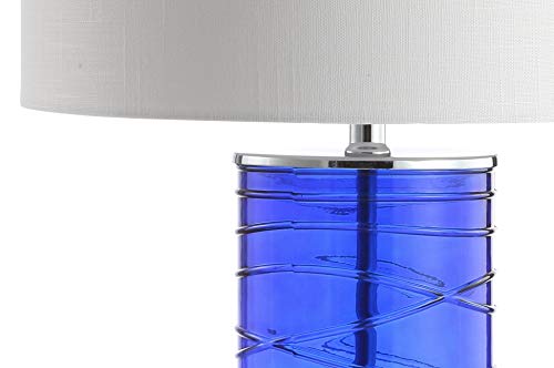 JONATHAN Y 27.5" Cobalt Modern Fused Glass Table Lamp Set of 2 for Bedroom Living Room, Coastal Nightstand Bedside Lamp with White Linen Shade, LED Bulbs Included (JYL4017D-SET2) - color: Cobalt