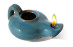 Herodian Blue Glazed Oil Lamp with Handle – Authentic Biblical Clay Candle Holder Replica from The Holy Land - Handmade Judaica & Christian Faith Gift with Certificate of Authenticity - color: Herodian - Biblical Blue Glazed