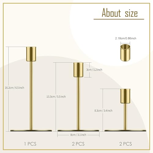 Smtyle Gold Taper Candle Holders for Candlesticks Set of 5 Matte Finial for Wedding Dining Table Centerpiece,Golden Birthday Gifts Decor - color: Gold-p5