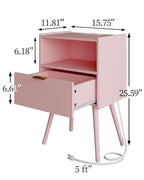 Veegle Nightstand,Modern Bedside Table with Storage Drawer and Open Wood Shelf, Accent Night Stand with Solid Wood Legs for Living Room, Bedroom and Small Spaces,Easy Assembly (Pink-Outlet) - color: Pink-outlet