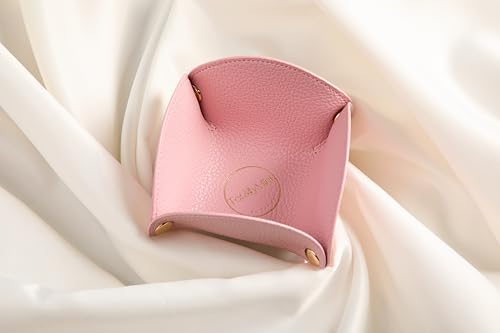 Cute Flower Shaped Leather Valet Tray,Premium Catchall Tray, Jewelry Tray 5.5'' Folding Portable Travel Oganizer,Decorative Desk Organizer For Key,Wallet,Watch,Coin,Jewelry (Baby Pink) - color: Baby Pink