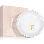 ProCase Ceramic Jewelry Tray, Initial Ring Dish Trinket Plate Engagement Gift, Small Personalized Monogram Ring Bowl for Wedding, White Decorative Jewelry Holder for Women Vanity -Letter F - style: F