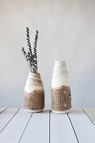 Creative Co-Op Carved Paulownia Wood Live Edge (Each one Will Vary) Vase, 16", Brown (DF2986)