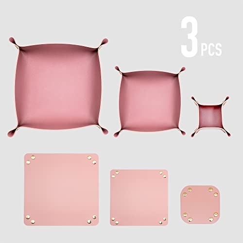 3 Size Leather Valet Tray Organizer, Folding Travel Organizer, Jewelry Tray, For Travel, Home Or Office | Plain Weave, Double Complexion - color: PINK&PURPLE