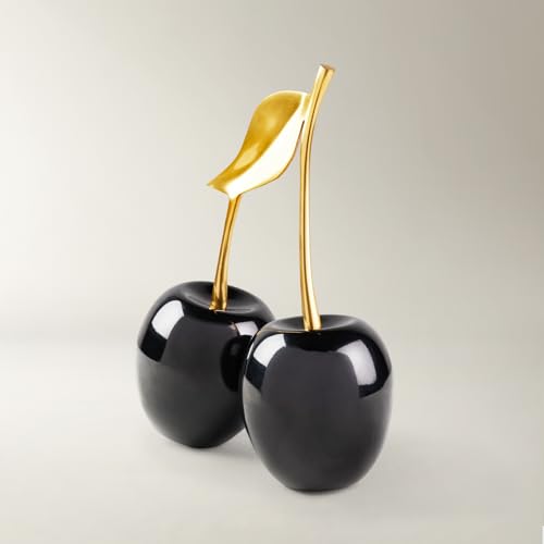 Z Gallerie Gold/Black Oversized Cherries, Elegant Decorative Fruit Sculpture with Metallic Finish, Glamorous Home Accent for Tabletop and Shelf Display
