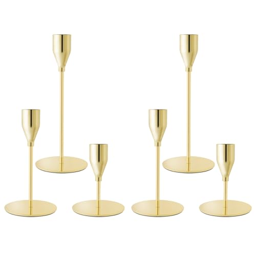 Gold Tall Taper Candle Holders Set of 6, Metal Staggered Candlestick Holders, Wedding Table Centerpiece,Mantel Decor, Elegant Home Dinner Party Housewarming Anniversary Festival Decorations - color: Gold, size: Set of 6
