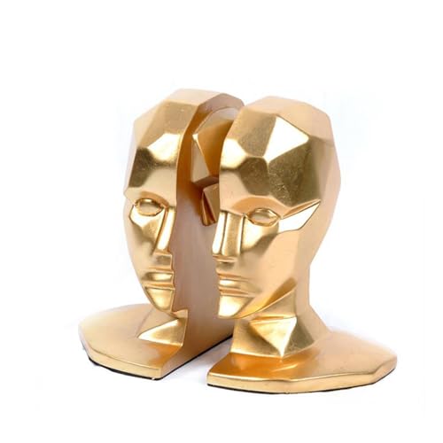 Bust Sculptural Bookends, Resin Figures Bookends, Decor Book End, Simple Geometric Abstract Home Ornament, for Office Home Decor Heavy Books Idea Gift (Color : Gold) - color: Gold