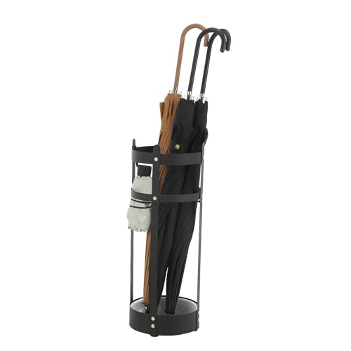 SONGMICS Umbrella Stand, Steel Round Umbrella Holder Rack, 7.7 x 7.7 x 21.7 Inches, with Detachable Drip Tray, for Entryway, Office, Stable, Assembly Required, Matte Black ULUC28BK - size: 7.7”D x 7.7”W x 21.7”H