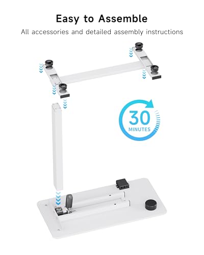 BIZUM Small Electric Standing Desk Bedside Table with Hidden Wheels 31.5 x 15.8 Inch Adjustable Computer Laptop Office Desk, White - color: White