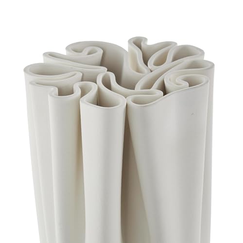 Deco 79 Ceramic Abstract Decorative Vase Ribbed Dimensional Folded Centerpiece Vase with Compact Wavy Rim, Flower Vase for Home Decoration 6" x 6" x 11", White - color: White, size: 6" x 6" x 11"