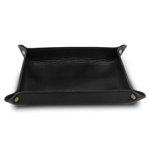 Londo Genuine Leather Tray Organizer - Practical Lightweight Water Resistant Computer Table Desk Storage Box for Wallets, Watches, Keys, Coins, Cell Phones and Office Equipment - color: Black