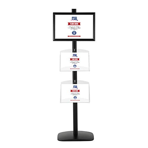 M&T Displays Free Standing Aluminum Display Stand Single Sided Document Brochure Sign Holder Front Loading Portrait Landscape Black Snap Frame 1x(11x17) 2 pcs Clear Acrylic Shelves 8.5x11 Inch - color: Black