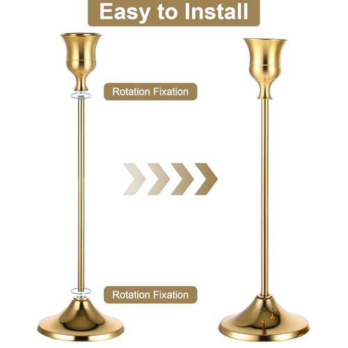 12 Pack Brass Golden Candlestick Holders, Vintage Taper Candle Holders Set in 3 Sizes for Dining Table, Fireplace, Party Decor - color: Golden