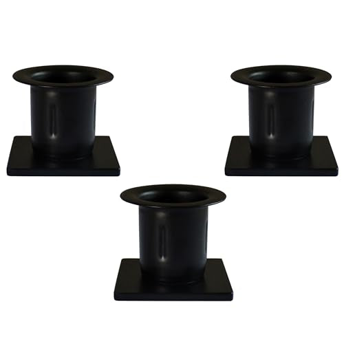 CVHOMEDECO. Primitive Iron Taper Candle Holders Vintage Black Candlestick Holders for Halloween Christmas Dining Room Home Decor. Set of 3, Square Base - color: Square 3 Pcs