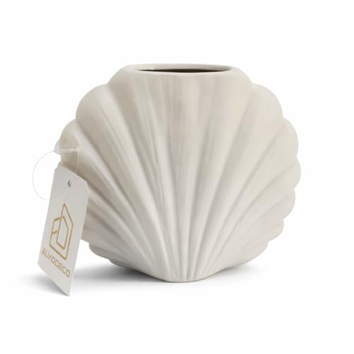 Ceramic Shell Vase, Matte White Decorative Vase for Home Decor, Modern Coastal Flower Vase for Pampas Grass, Small Tabletop Vase for Living Room Shelf Bedroom Entryway
