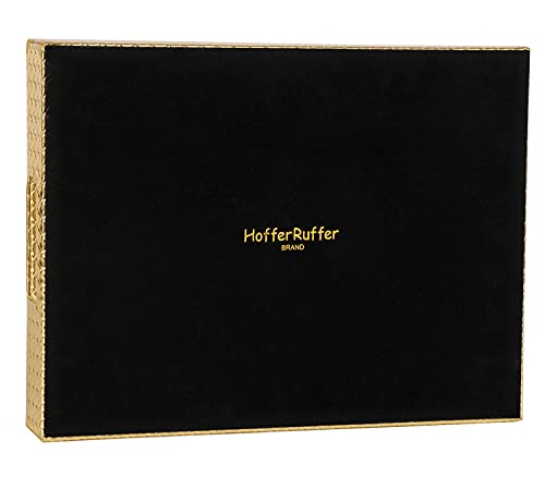 HofferRuffer Rectangle Serving Tray with Hole Handles for Coffee Table, Breakfast, Tea, Food, Butler - Countertop, Kitchen, Vanity Serve Tray, 16.2 x 12.2 x 2 inches, Faux Leather (Gold) - color: Gold, size: 16.2" x 12.2" x 2"