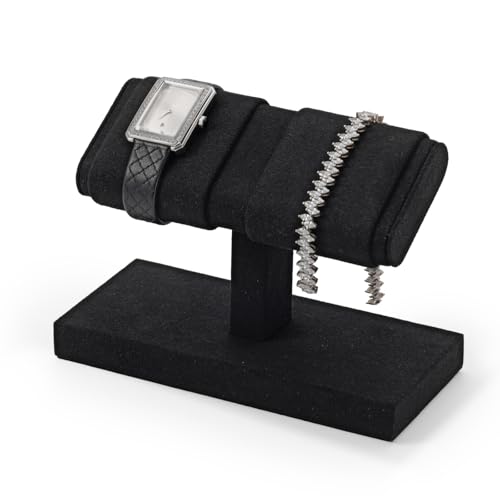 Microfiber Watch Display Stand T-bar For Men And Women, Jewelry Holder Organizer For Wristwatch/Bracelet/Storage Display Rack (Black) - color: Black, size: 2 Slots