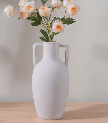 Flower Vase with Handles, 12.8 inch Tall Ceramic Vase Farmhouse Rustic Vases Decorative Pottery Vases for Home Decor Living Room Table Bookshelf Centerpiece Bouquet Wedding Fireplace (White) - color: C-12.8"h-white
