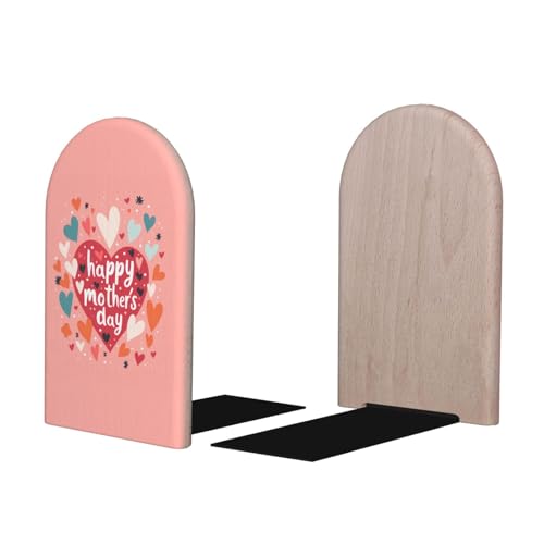 Love Mom Pink L-Shaped Book Ends 1 Pair Wood Bookends Book End Supports for Heavy Book Shelf Holder Home Decorative - color: Love Mom Pink