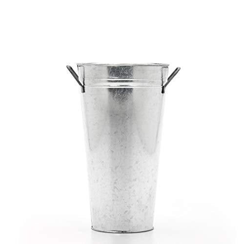 Hosley Set of 3 Galvanized French Bucket Vase with Handles 5" Dia x 9" H Ideal for Farmhouse Dried Floral Arrangements at Home for Weddings Gifts Spa and Aromatherapy Settings O5 - color: Galvanized 6