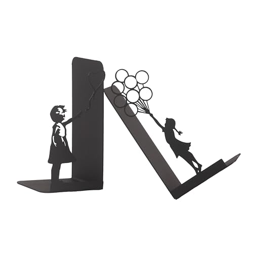 Girl with Balloon Silhouette Bookends, Banksy Arts, Iconic Figure Book Stand, Street Arts, Graffiti Art, Hope Themed Bookend, Decorative Balloon Girl Book Stand, Flying Balloon Girl Book Holder
