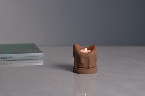 Handcrafted Tealight Candle Holder Designed as a Melting Candle; Handmade Tea Light Candle Holder; Bathroom, Living Room Mantel, Entryway, Buffet and Dining Table Decoration Brown - color: Brown