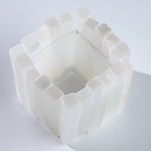 Natural Selenite Candle Holder for Tea Lights Irregularly Arranged Selenite Wand Candlesticks - Elegant Home Decor (Square Candle Holder)