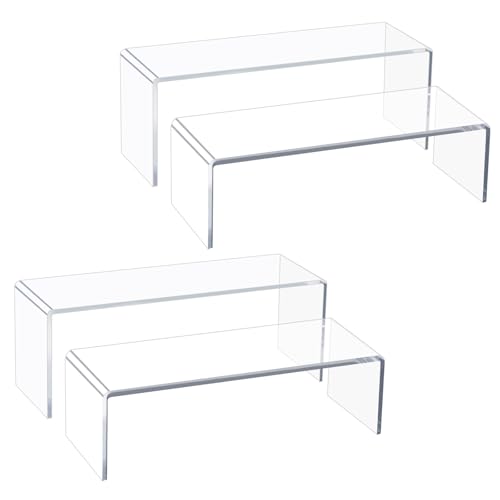 Acrylic Display Riser Stand of 4pcs, 5mm Thickness, 12'' Length Tierd Display Stands, Acrylic Shelf Risers for Perfume Display,Risers for Buffet Table,Cupcake Stand,Pop Figurines,Tumbler,Food - size: 4PCS