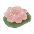 Justinstones Carved Rose Quartz Gemstone Lotus Flower Green Aventurine Lotus Leaf Home Office Decor - color: Flower and Leaf