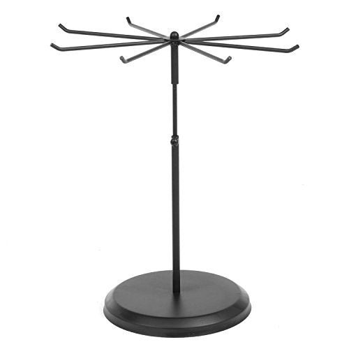 MyGift Black Metal Rotating Necklace and Bracelet Organizer Jewelry Stand with 8 Hooks and Adjustable Height, Multipurpose Accessory Keychain Holder Display Rack for Retail - color: Black (1 Tier)