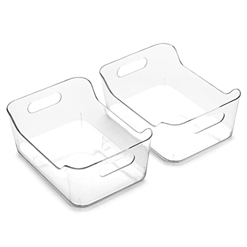 BINO | Plastic Storage Bins, Small - 2 Pack, Clear | THE SOHO COLLECTION | Pantry Organizers and Storage Containers Fridge Organizer Bins Kitchen Cabinet Organizer Medicine Cabinet Bin - color: Clear, size: Small