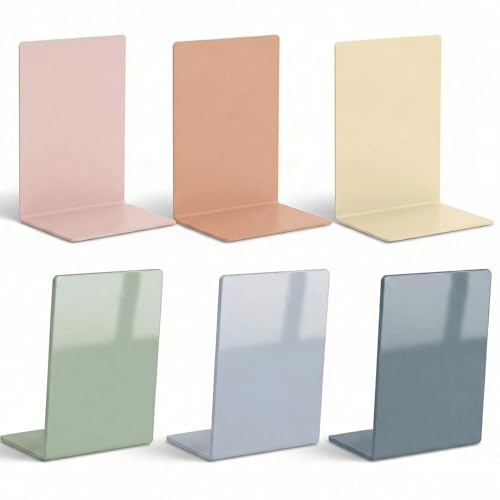 6 Pack Acrylic Bookends, Thickened Colorful Book Ends for Shelves, Assorted Colors, Stable Non-Slip Book Stoppers for Home Office Classroom Organization(Morandi Colors) - color: Morandi Colors