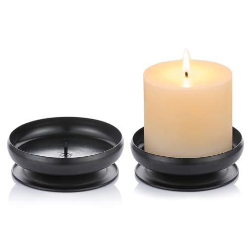 Set of 2 Black Iron Pillar Candle Holders Spike Candle Holder 3.6"/ 9cm Diameter. Ideal for Wax or LED Candle Gardens, Spa, and Aromatherapy, Incense Cones, Wedding, Party, Spa, as Pedestal - size: 2 Pcs