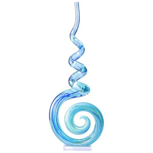 15" Tall Hand-Blown Murano-Style Glass Sculpture Statues Art Ornament Statue Figurines Home Decor Accent Piece Coastal Ocean Nautical Home Decor,Shelf,TV Stand,Tabletop Centerpieces,Wonderful Gift - color: Blue
