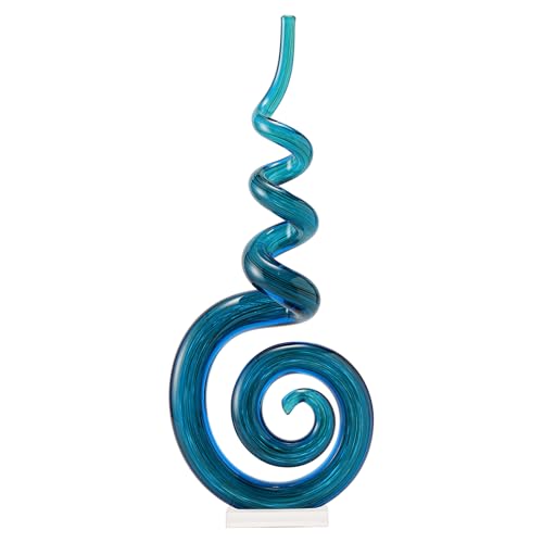 15" Tall Hand-Blown Murano-Style Glass Sculpture Statues Art Ornament Statue Figurines Home Decor Accent Piece Coastal Ocean Nautical Home Decor,Shelf,TV Stand,Tabletop Centerpieces,Wonderful Gift - color: Sky Blue