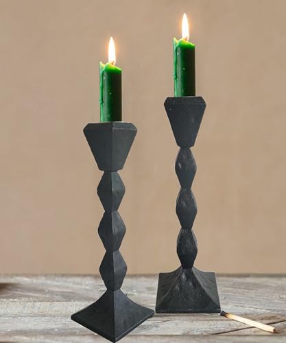 Antique Iron Taper Candle Holders - Set of 2 Decorative Candlesticks, Black Finish Candle Stand for Weddings, Dining, and Parties (Black, Square) - color: Black