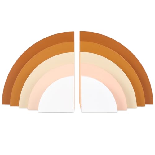 JarThenaAMCS 2Pcs Boho Rainbow Wood Bookends Arch Book Stands Non Skid Decorative Book Ends for Home Nursery Office Library Books Movies CDs Supplies