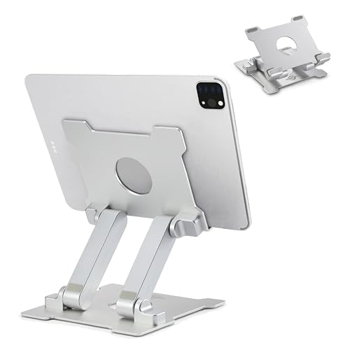 KABCON Quality Tablet Stand,Adjustable Foldable Eye-Level Aluminum Solid Up to 15-in Tablets Holder for Microsoft Surface Series Tablets,iPad Series,Samsung Galaxy Tabs,Amazon Kindle Fire,Etc.Silver - color: Large-Silver