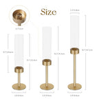 Ronasip Hurricane Candle Holders Set of 6, Matte Gold Metal Taper Candlestick Holders with Clear Glass Chimney Cylinder Tubes, Tall Candle Stands for Wedding, Christmas, Dining Table Centerpiece Decor