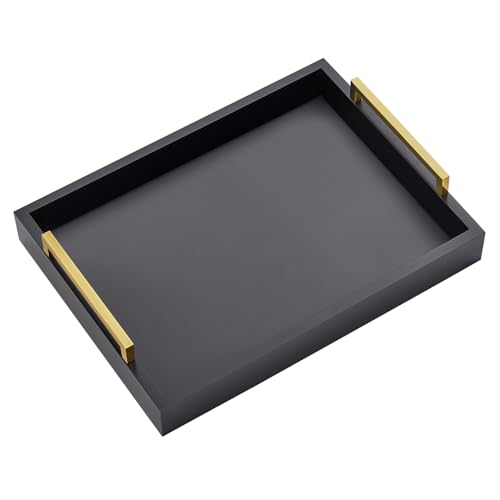 16"x12" Serving Trays with Handles, Black Decorative Serving Tray, Ottoman Trays for, Living Room, Bathroom, and Outdoors Decorative Trays (Black) - color: Black