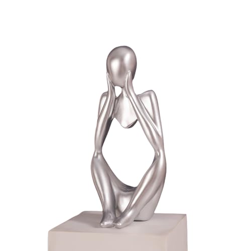 Minimalist Thinker Statue - Abstract Sculpture for Home & Office Decor | Boho Shelf & Coffee Table Accent (Profound Muse-Silvery) - color: Profound Muse-silvery