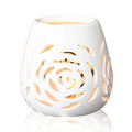 White Ceramic Rose Hollow Candle Holder – Creative Aromatherapy Essential Oil Burner, Wax Melt Diffuser & Tealight Candle Holder for Home Bedroom Decor, Perfect Christmas & Housewarming Gift
