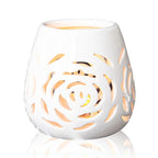 White Ceramic Rose Hollow Candle Holder – Creative Aromatherapy Essential Oil Burner, Wax Melt Diffuser & Tealight Candle Holder for Home Bedroom Decor, Perfect Christmas & Housewarming Gift