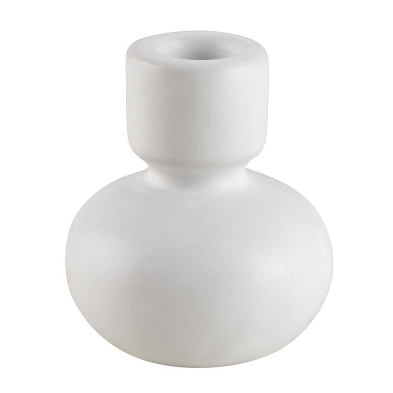 47th & Main Taper Candleholder Round Ceramic Modern Dinner Candle Holder, Small, White - color: White, size: Small