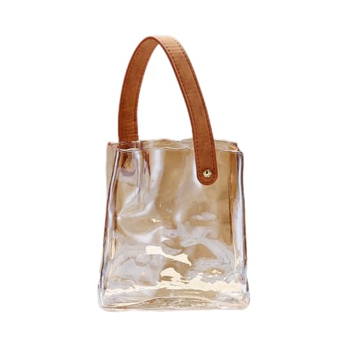 Handmade Leather - Handle Handbag - Style Glass Vase - Simple Elegance for Your Space(Amber) - color: Amber