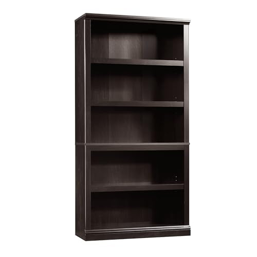 Sauder 5 Tier Book Shelf Wooden Bookcase Multipurpose Bookshelf for Home Office, Living Room, in Estate Black finish - color: Estate Black