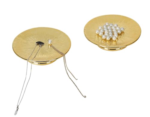 Ceramic Gold Candle Holders Set 2 Modern Pillar Candle Stand Candle plate Table Centerpiece Jewelry dish golden Tray riser display stand for Home,Dinning,Party,Wedding,Birthday,Anniversary Decorations - color: Gold