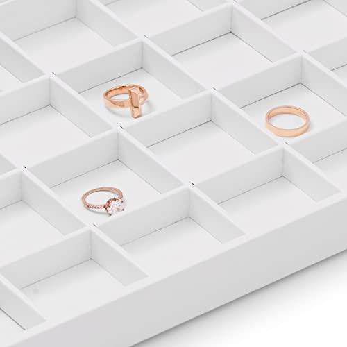 White Jewelry Display Organizer Tray Stackable Premium PU Leather 24 Grid Trinket Earring Ring Organizer Tray - size: 24 Grid