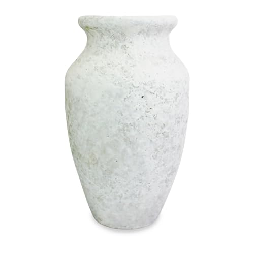 roro Handmade 7.5 Inch Rustic Farmhouse White Textured Ceramic Prunus Vase – Classic Decorative Flower Vase for Home, Office, or Shelf Centerpiece